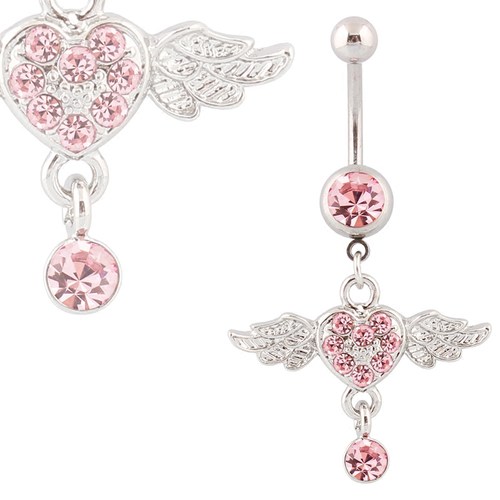 粉色爱心翅膀吊坠肚脐钉