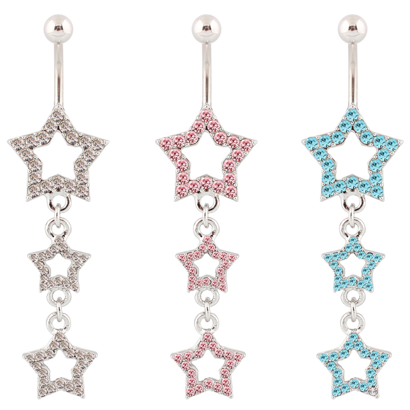 五角星水钻流苏粗杆肚脐环