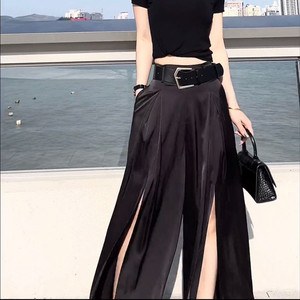 2023春夏季新款欧货高腰开叉垂感拖地阔腿长裤裙女醋酸不规则裤子