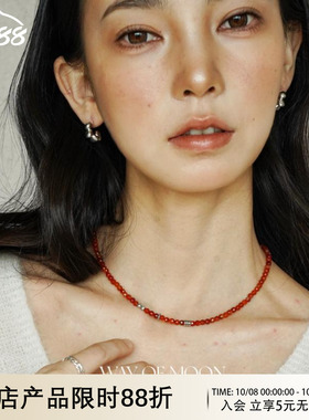 圣诞新年红色天然玛瑙串珠项链女