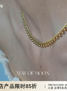 WAY OF MOON原创设计法式复古蕾丝豆豆金色复古项链时尚锁骨链女