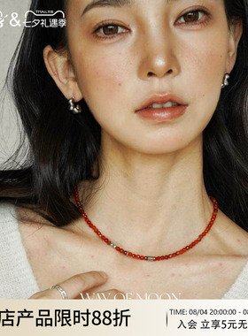 圣诞新年红色天然玛瑙串珠项链女