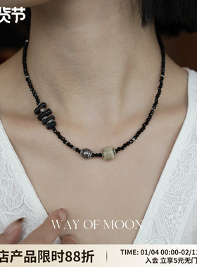 WAYOFMOON个性黑尖晶项链