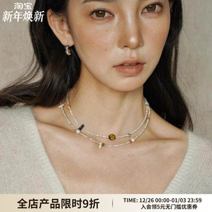 WAY MOON原创设计极光贝母米珠项链双层叠戴简约精致锁骨链