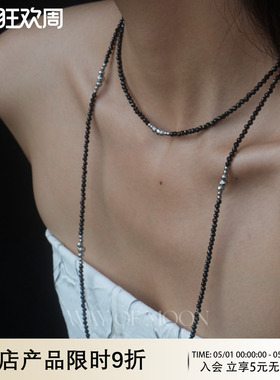 超长款闪耀夸张黑色串珠水晶