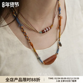 MOON原创设计红玛瑙手工编织复古民族风项链个性 WAY 锁骨链