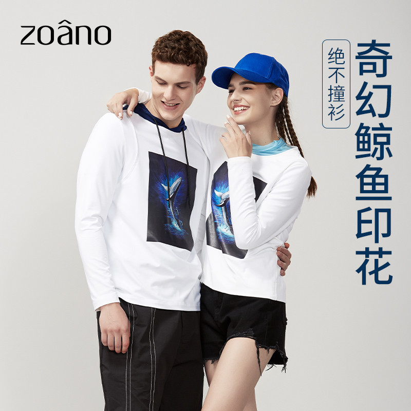 zoano佐纳鲸鱼主题印花T恤时尚情侣款圆领针织运动休闲卫衣男女款