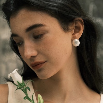 【森制SHINSEI官方】原创手工布纹半圆扣耳钉小号 原创设计纯银