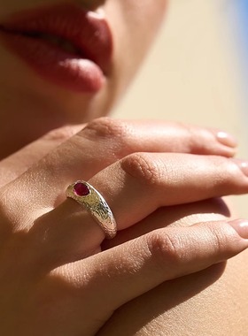 【森制SHINSEI官方】手工纹理天然红碧玺 纯银 天然石