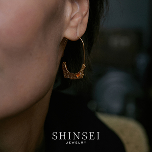 【森制SHINSEI官方】原创天然橙黄水晶耳勾