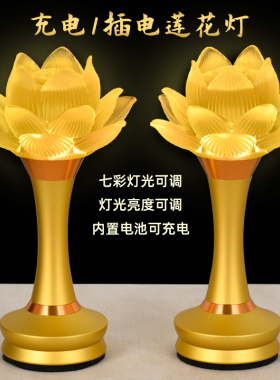 充电莲花灯七彩供佛灯插电led长明灯佛前菩萨供灯家用供桌佛堂灯