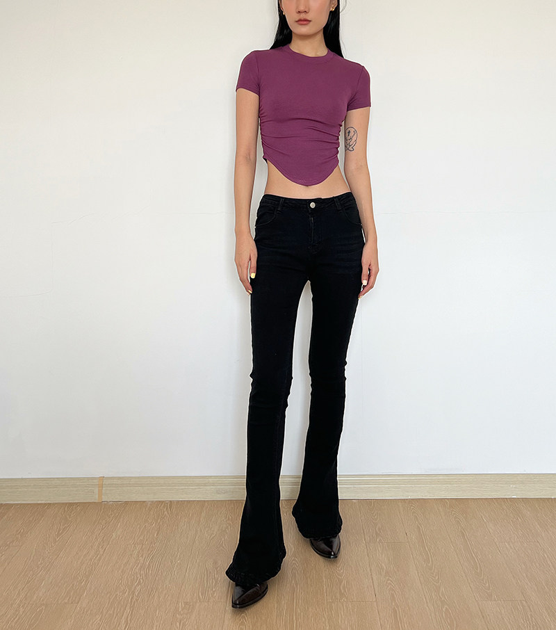 highlife 春夏新款欧美街头百搭高腰显瘦包臀超模微喇马蹄牛仔裤