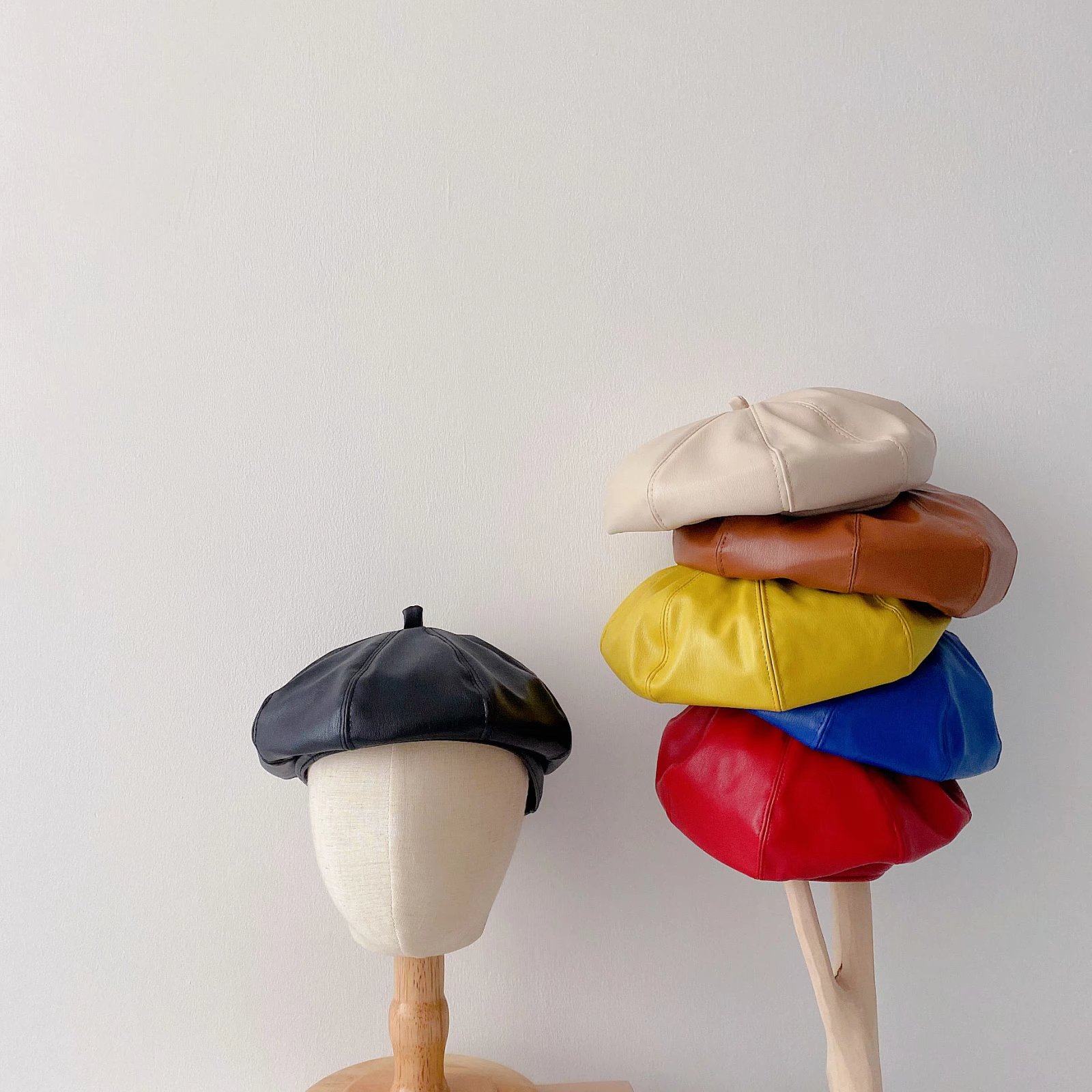 秋冬新款儿童pu皮质八角帽男女宝宝画家帽南瓜帽子