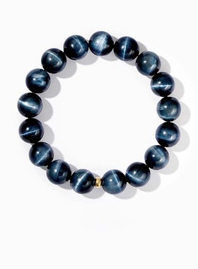 18K金天然蓝色虎眼石手链男士本命年手串简约原创小众饰品送男友