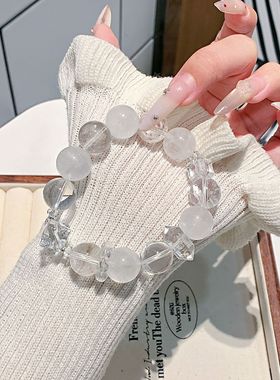 天然白水晶手链 白水晶随形招财手串小众设计款礼物饰品 手链水晶