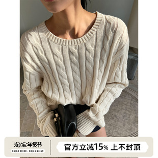 SOTHEA 老钱风春夏季全棉绞花套头毛衣 松弛感休闲宽松针织衫上衣