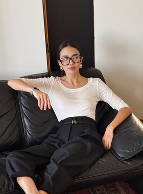 SOTHEA 秋季佰搭-韩国天丝精梳棉大开领中袖圆领修身显瘦上衣TEE