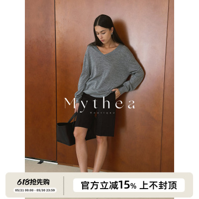 SOTHEA ROW风-极简Biella Yarn扬子纱羊毛V领长袖宽松针织衫上衣