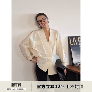 长袖 SOTHEA 衬衫 设计感小众全棉V领廓形宽松慵懒蝙蝠袖 衬衣 法式