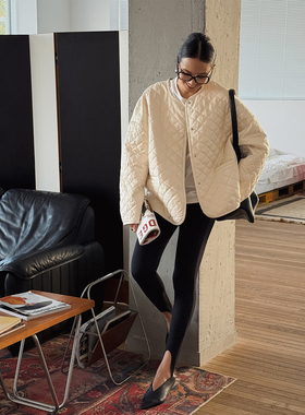 SOTHEA 时髦博主风-双面可穿荃棉落肩廓形绗格棉服无领棉衣短外套