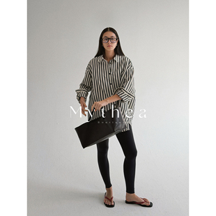 SOTHEA 新款 男友风棉麻复古黑白条纹廓形衬衫 气质衬衣外套 春季