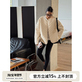 SOTHEA 时髦博主风 双面可穿荃棉落肩廓形绗格棉服无领棉衣短外套