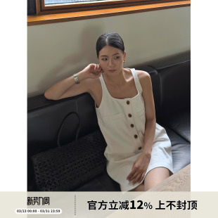 露肩直筒高腰宽松夏季 优雅大U领牛仔吊带无袖 连衣裙 法式 SOTHEA