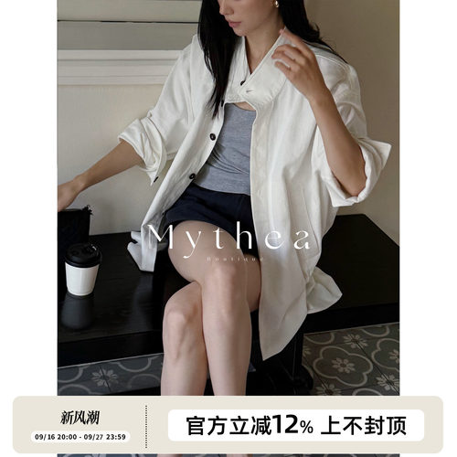 SOTHEA 博主挚爱100牛仔亚麻落肩低腰设计感廓形长袖衬衫衬衣外套