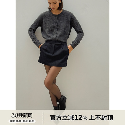 SOTHEA 秋冬时髦全羊毛粗斜纹假两件包臀修身半身裙短裤短款裙裤