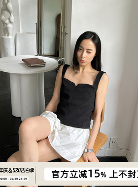SOTHEA 杜维埃 法式时髦博主宽肩显瘦弹力背心百搭黑色吊带上衣女