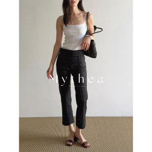SOTHEA 松弛老钱风-亚麻中腰压褶显瘦八分直筒裤夏季修身休闲裤
