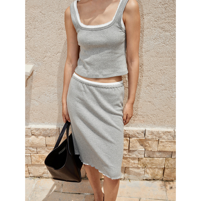 浪漫法式方领蕾丝撞边针织背心