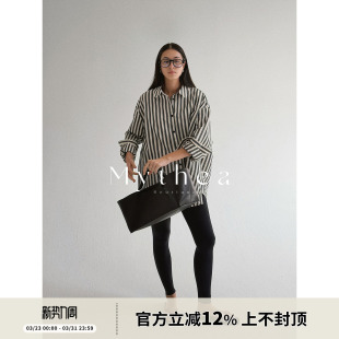 男友风棉麻复古黑白条纹廓形衬衫 新款 气质衬衣外套 春季 SOTHEA