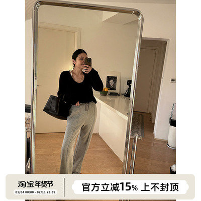 SOTHEA时髦运动风秋冬全棉松紧抽绳宽松直筒休闲裤阔腿灰色卫裤女