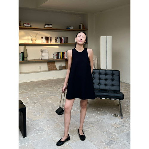 chao显瘦垂坠醋酸窄肩A型连衣裙