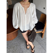 设计感套头衬衫 SOTHEA 2025年夏日松弛全棉压褶肌理花边长袖 上衣