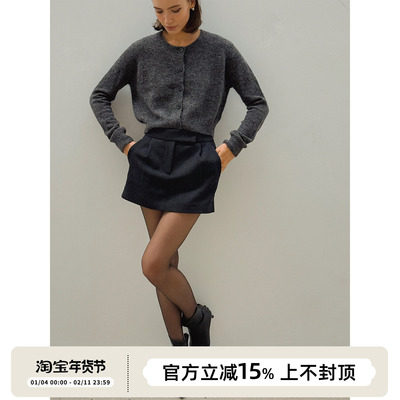 SOTHEA 秋冬时髦全羊毛粗斜纹假两件包臀修身半身裙短裤短款裙裤