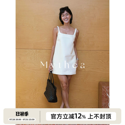 SOTHEA 精致优雅LADY重磅真丝羊毛方领夏季露肩无袖吊带连衣裙
