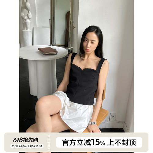 法式显瘦博主风宽肩弹力背心