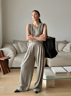 SOTHEA 早春保暖仿羊绒质感磨毛弹力棉套装T恤背心长裤三件套装女