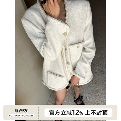 重工编织花边羊毛小香外套