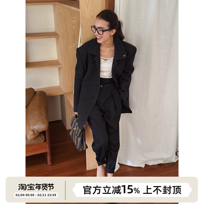 SOTHEA 韩国进口羊毛时髦小方领宽松廓形毛呢时尚呢子小西装外套