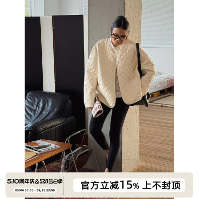 SOTHEA 时髦博主风-双面可穿荃棉落肩廓形绗格棉服无领棉衣短外套