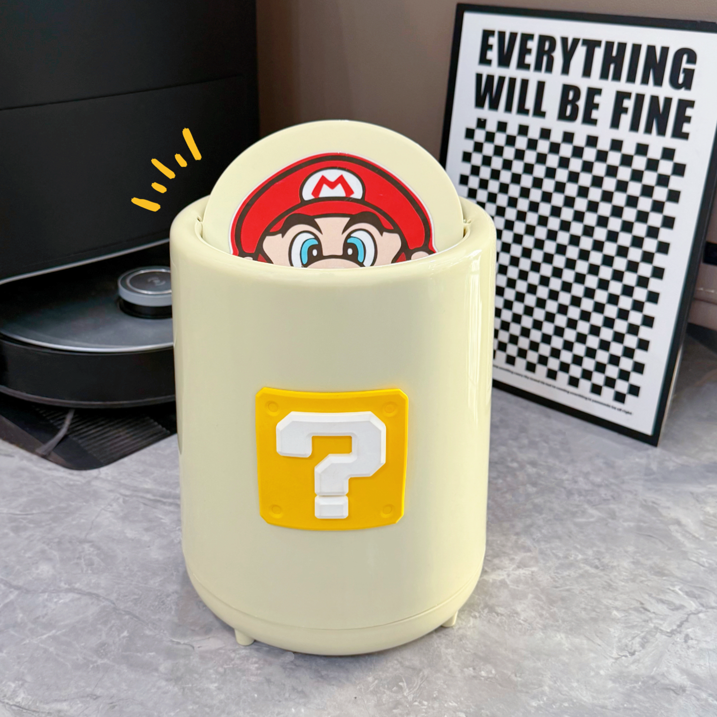 新款马里奥可爱卡通垃圾桶大容量家用卧室带盖摇盖式办公室卫生间