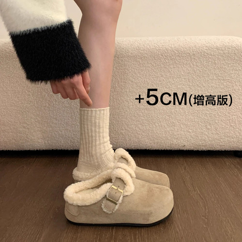 伊斯奈斯加绒厚底增高勃肯半拖