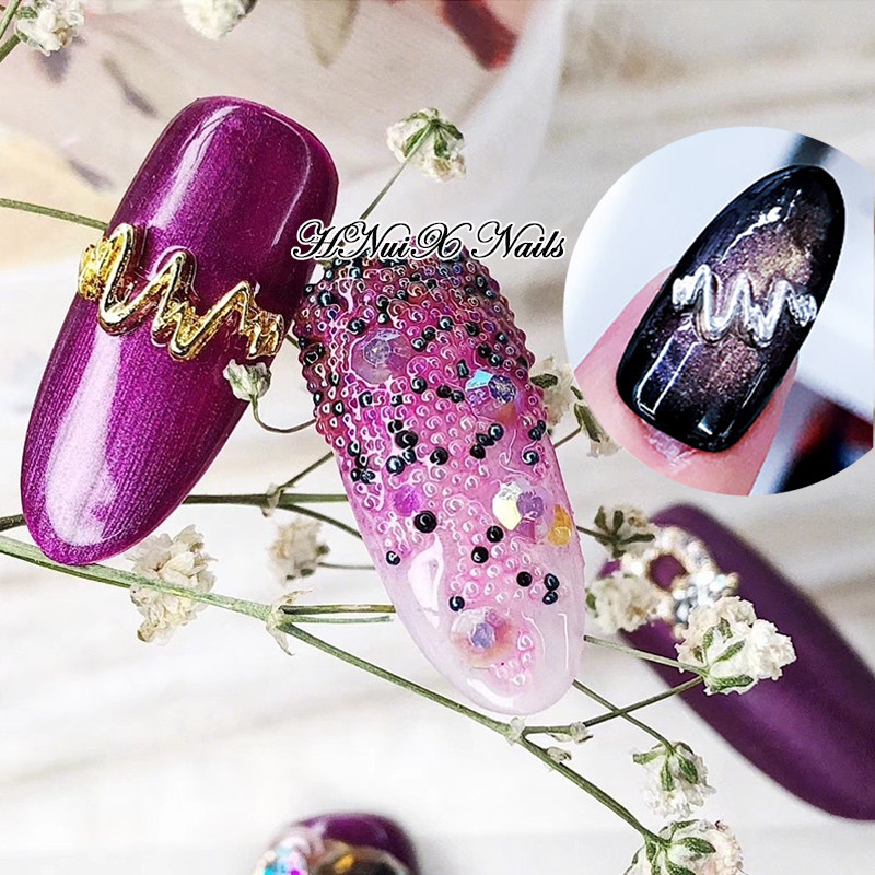 新款网红同款美甲合金饰品心电图w形状曲线指甲装饰元素金属饰品