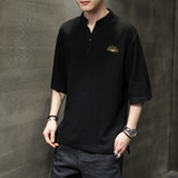 中国风T恤男士夏季短袖时尚宽松亚麻刺绣大码QT4066-T105-P55，男装Polo衫，电商A227