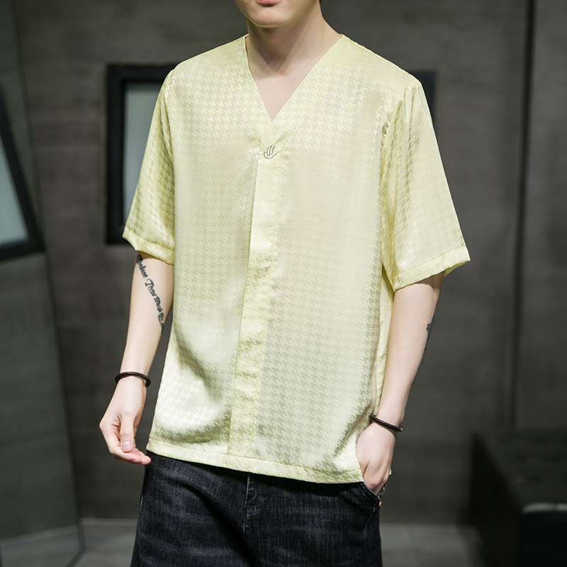 男士夏季短袖T恤棉麻风大码潮印花刺绣透QT4066-T2105,男装T恤,电商A227