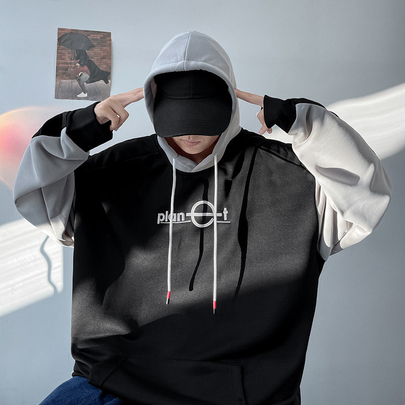 港风春秋冬季卫衣男连帽韩版刺绣宽松大码套头衫QT4066-WY056,男装卫衣,电商A227