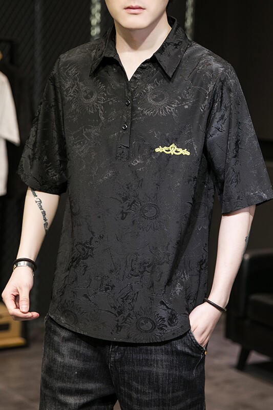 大码短袖衬衫免烫宽松潮花色夏休闲刺绣T恤QT4066-T2117,男装衬衫,电商A227